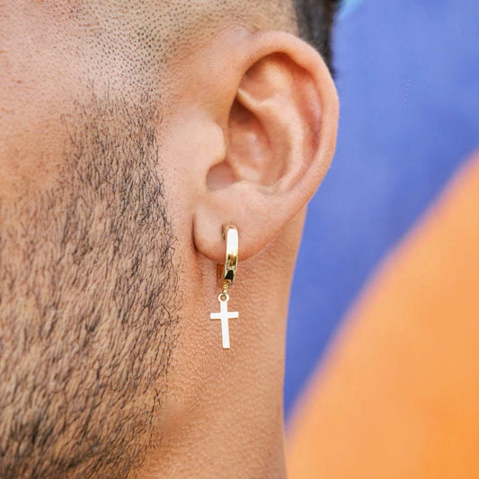 Cross Huggies Silver Earrings for Him 1