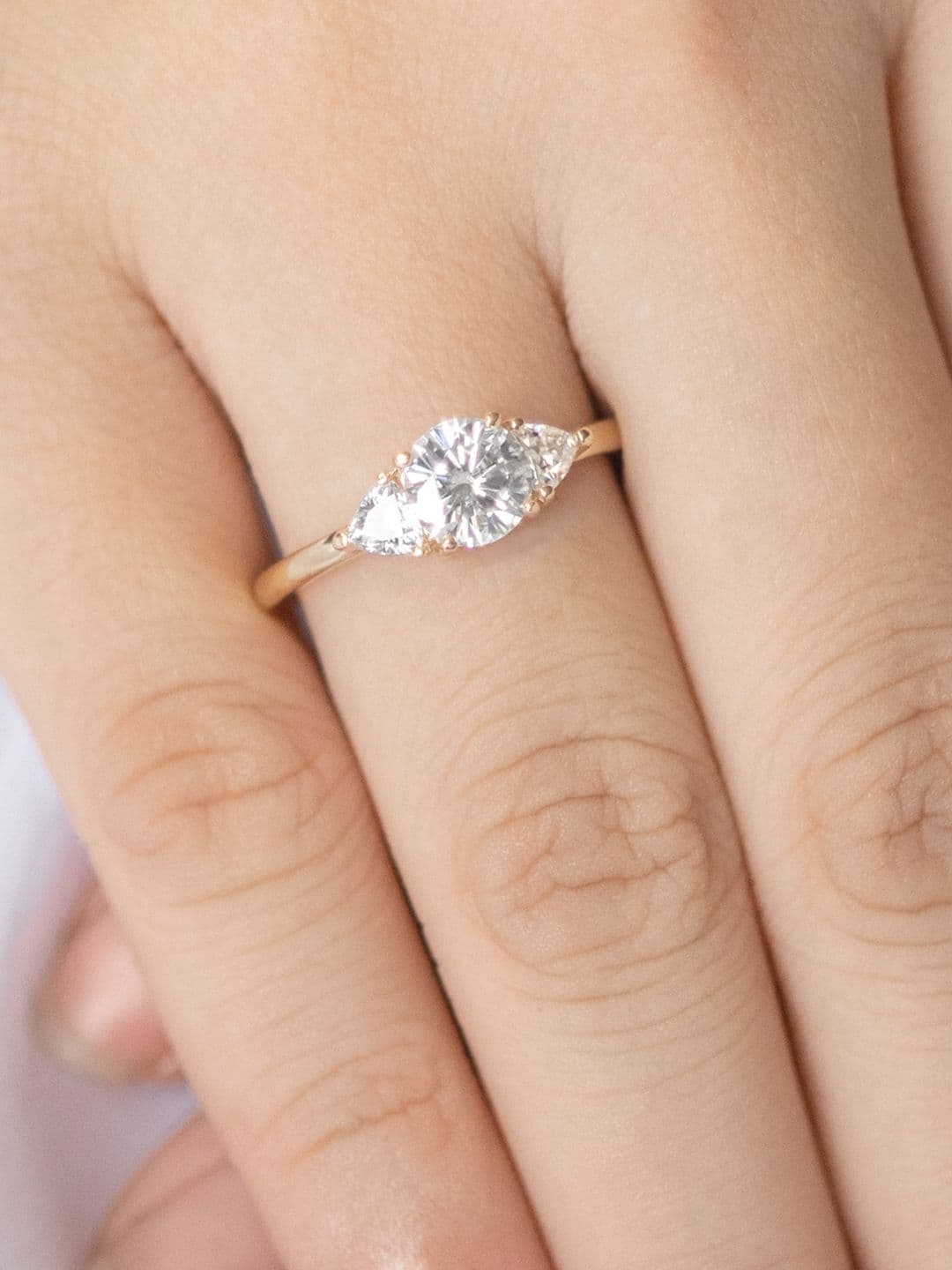 Stunning 1 CT Round Moissanite Engagement Ring With Three Stone Design 6