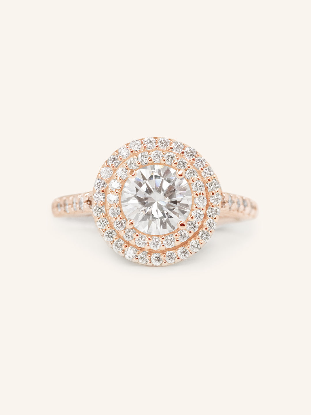 Stunning 1.0 CT Round Moissanite Engagement Ring with Double Halo & Pave Design 3