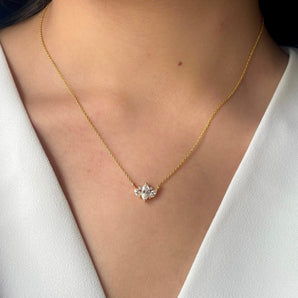 1.0 TCW Marquise Moissanite Diamond Cluster Pendant Necklace in Solid Gold