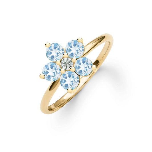 1.25 TCW Round Aquamarine Lab Made Diamond- March Birthstone Engagement Ring 1