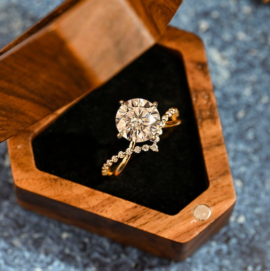 3.0 CT Round Shaped Moissanite Engagement Ring With V-shaped Pave Accents 1
