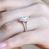 Stunning 1.0 CT Marquise Cut Moissanite Engagement Ring with Halo Split Shank Pave Design 9
