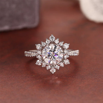 2.0 CT Round Shaped Moissanite Engagement Ring With Cluster Pave Accents 5