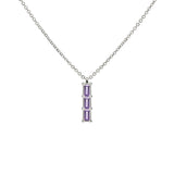 0.42 TCW Baguette Amethyst Lab Made Diamond- February Birthstone Three Stone Necklace 8