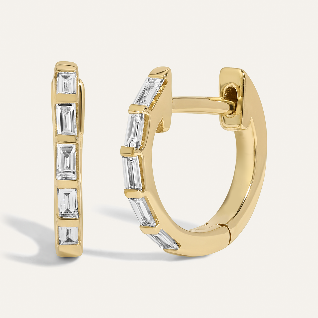 0.40 TCW Baguette Cut Moissanite Small Hoops Earrings in Gold 1