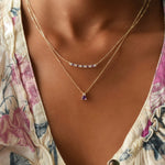0.15 CT Round Amethyst Lab Made Diamond- February Birthstone Bar Necklace 7
