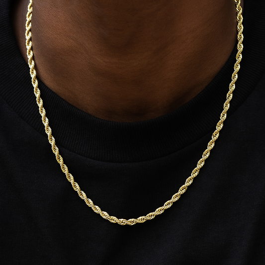 Polished Finish Rope Chain Silver Necklace For Him 2