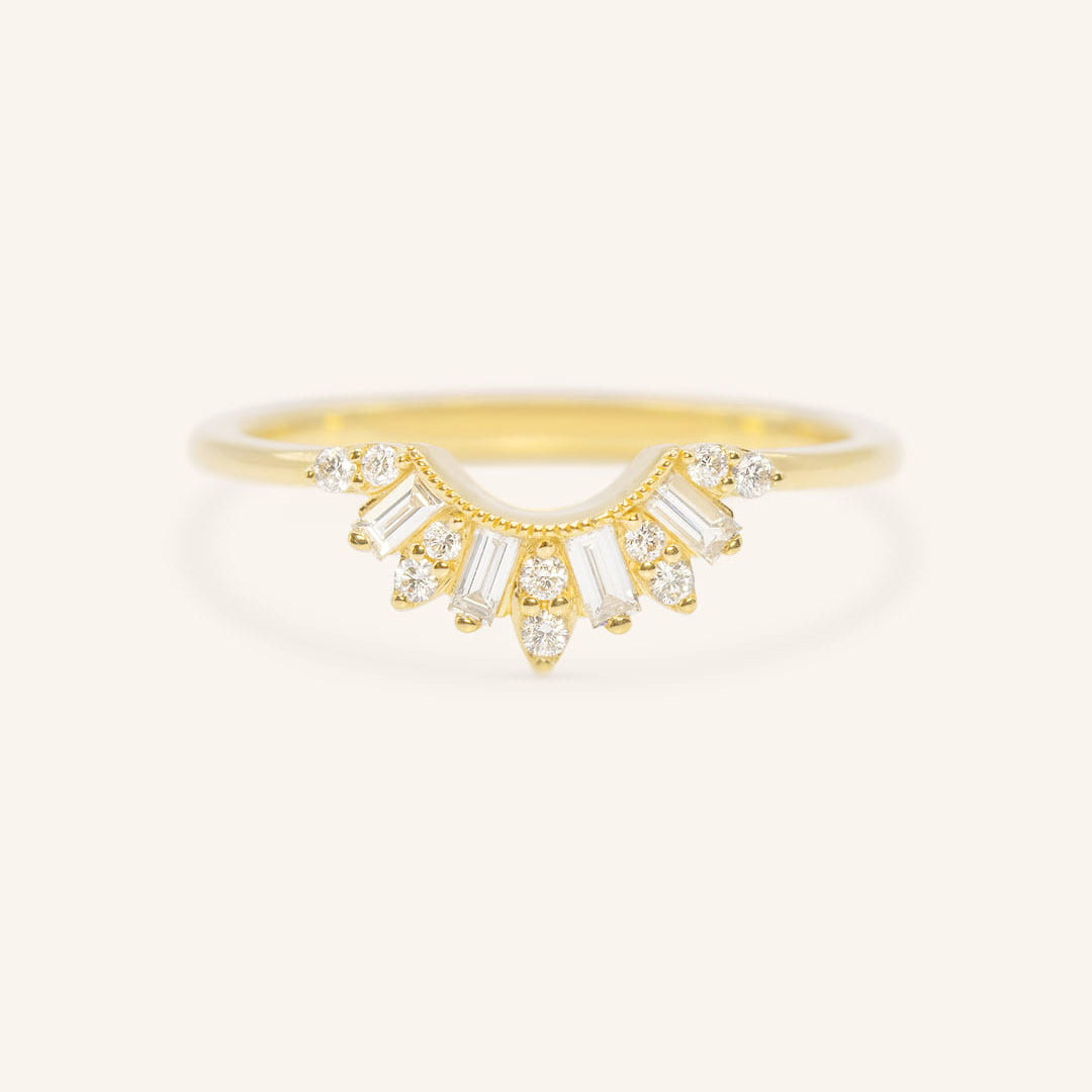 Stunning 0.2 TCW Round & Baguette Moissanite Stones Curved Wedding Bands 1
