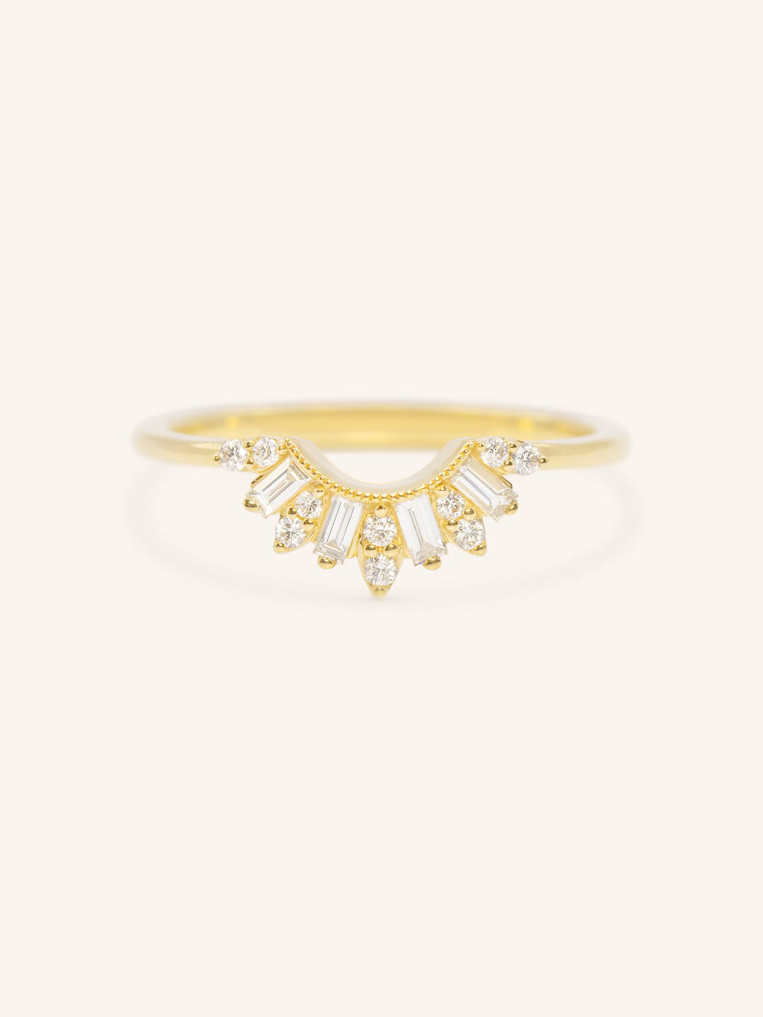Stunning 0.2 TCW Round & Baguette Moissanite Stones Curved Wedding Bands 1