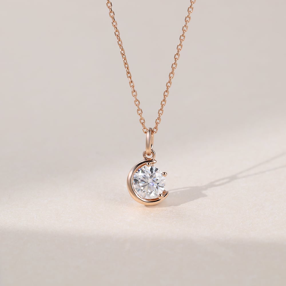 Classic 00.17 CT Round Moissanite Diamond Solitaire Pendant Necklace in Solid Gold 1
