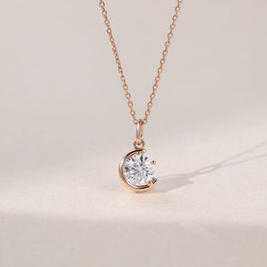 Classic 00.17 CT Round Moissanite Diamond Solitaire Pendant Necklace in Solid Gold