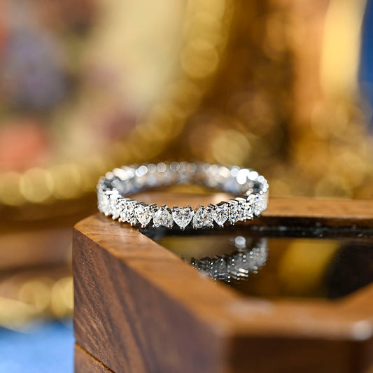 0.9 TCW Heart Cut Pave Moissanite Bridal Wedding Band 1