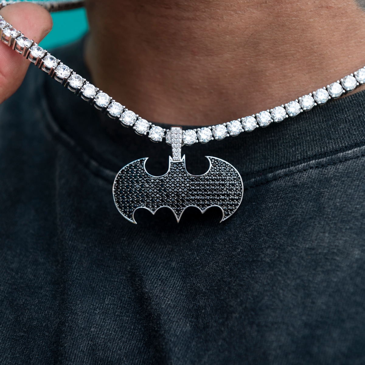 2 CT Round Moissanite Batman Logo Silver Pendant for Him 3