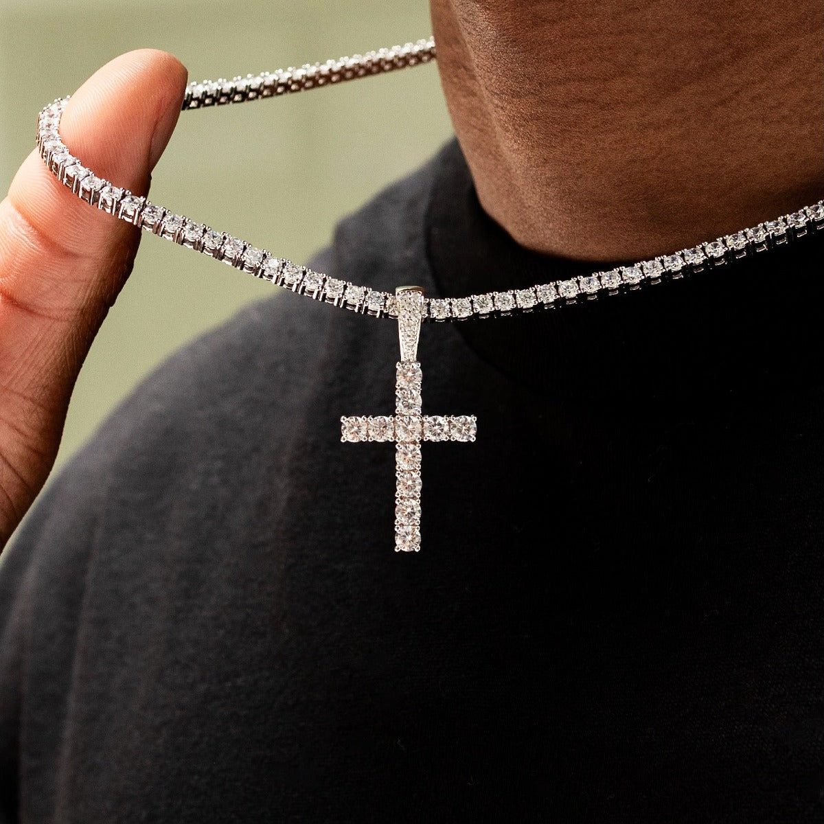 35 CT Round Moissanite Cross Style Silver Pendant for Him 4
