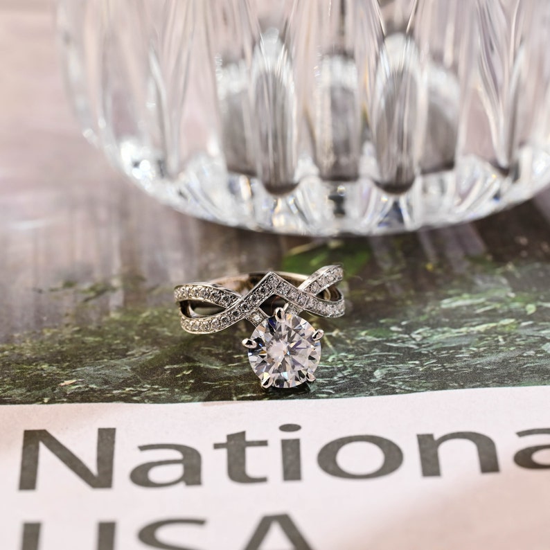 Stunning 2.0 CT Round Moissanite Engagement Ring with Pave Design 4