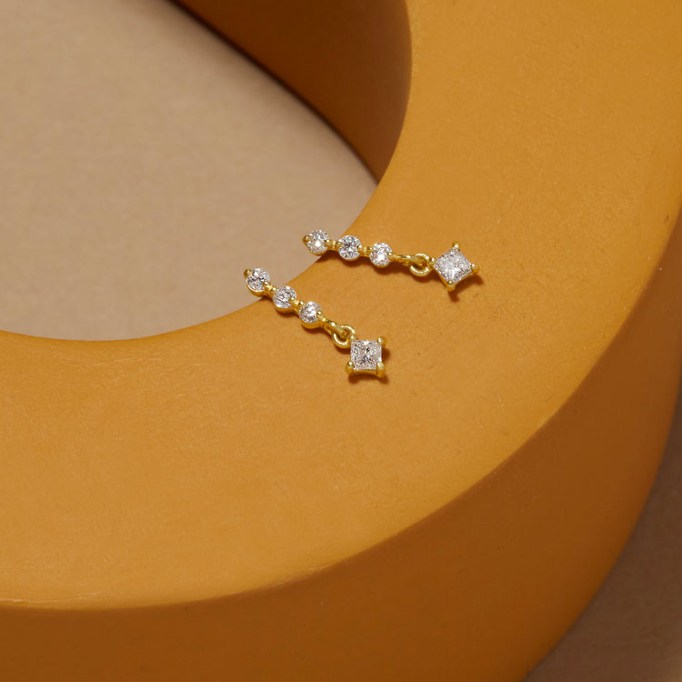 1.0 TCW Round & Princess Cut Moissanite Dangle Earrings in Gold 11
