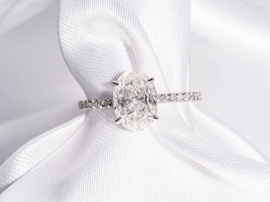 Classic 2.0 CT Oval Cut Moissanite Engagement Ring with Hidden Halo & Pave Design 1