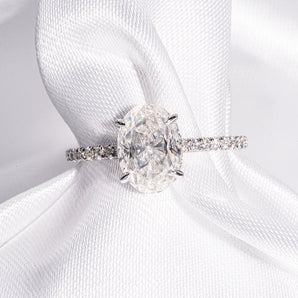 Classic 2.0 CT Oval Cut Moissanite Engagement Ring with Hidden Halo & Pave Design