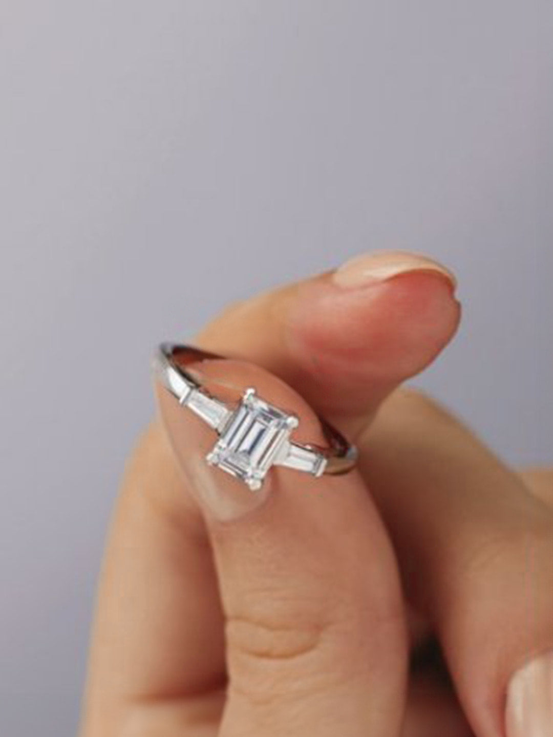 Stunning 1 CT Emerald Moissanite Engagement Ring With Three Stone Design 4