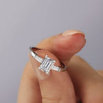 Stunning 1 CT Emerald Moissanite Engagement Ring With Three Stone Design 4