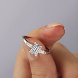 Stunning 1 CT Emerald Moissanite Engagement Ring With Three Stone Design 4