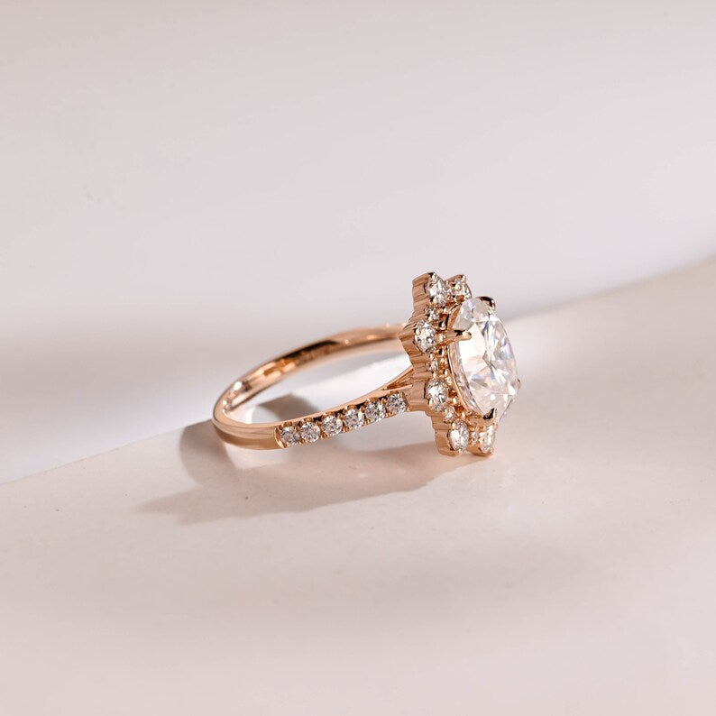 Stunning 1.0 - 2.0 CT Oval Moissanite Engagement Ring with Pave & Halo Design 10