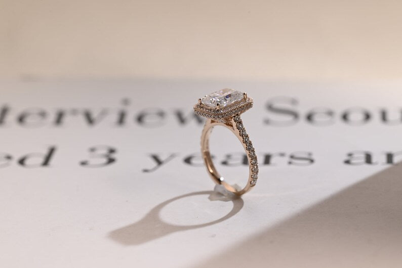 Stunning 1.0 - 2.0 CT Radiant Moissanite Engagement Ring with Pave & Halo Design 7