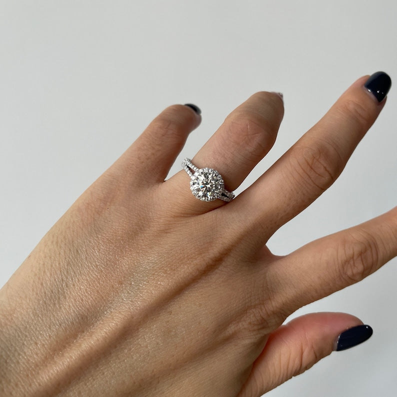 Stunning 1.5 CT Round Moissanite Engagement Ring with Split Shank & Pave Design 9