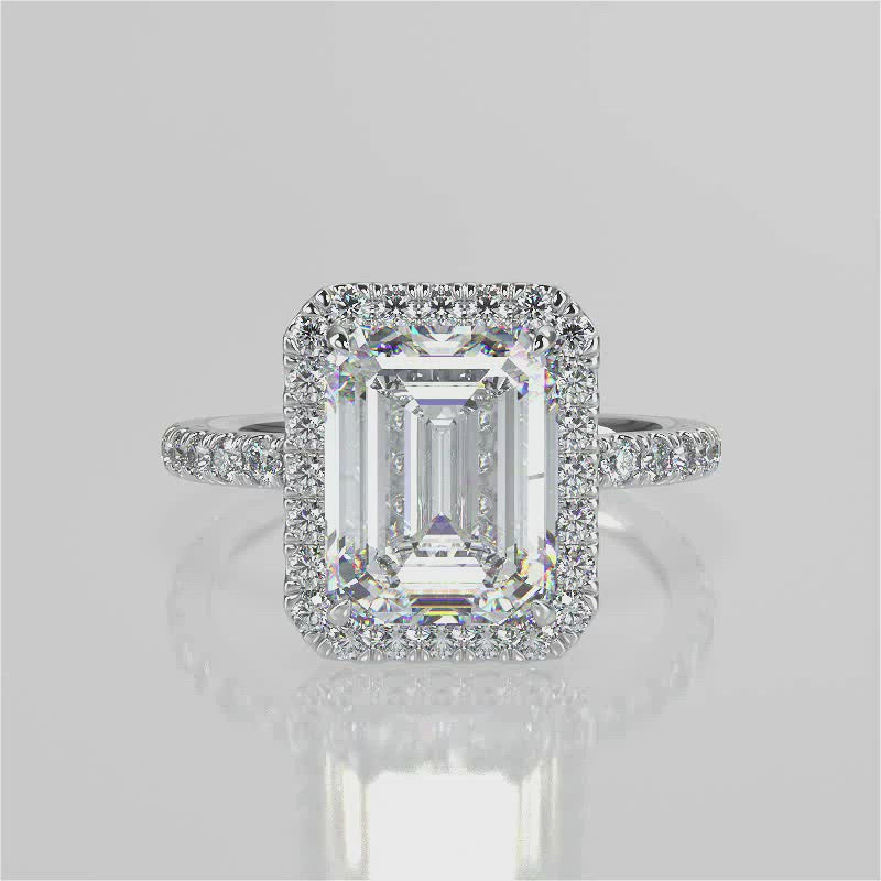 Stunning 2.53 CT Emerald Moissanite Engagement Ring with Halo & Pave Design 4