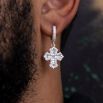 3 CT Baguette & Round Moissanite Gothic Cross Hoop Silver Earrings for Him 1