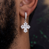 3 CT Baguette & Round Moissanite Gothic Cross Hoop Silver Earrings for Him 1