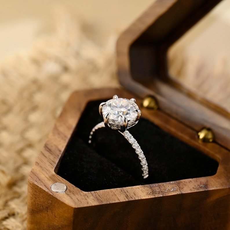 Stunning 3.0 CT Round Moissanite Engagement Ring with Hidden Halo & Pave Design 3