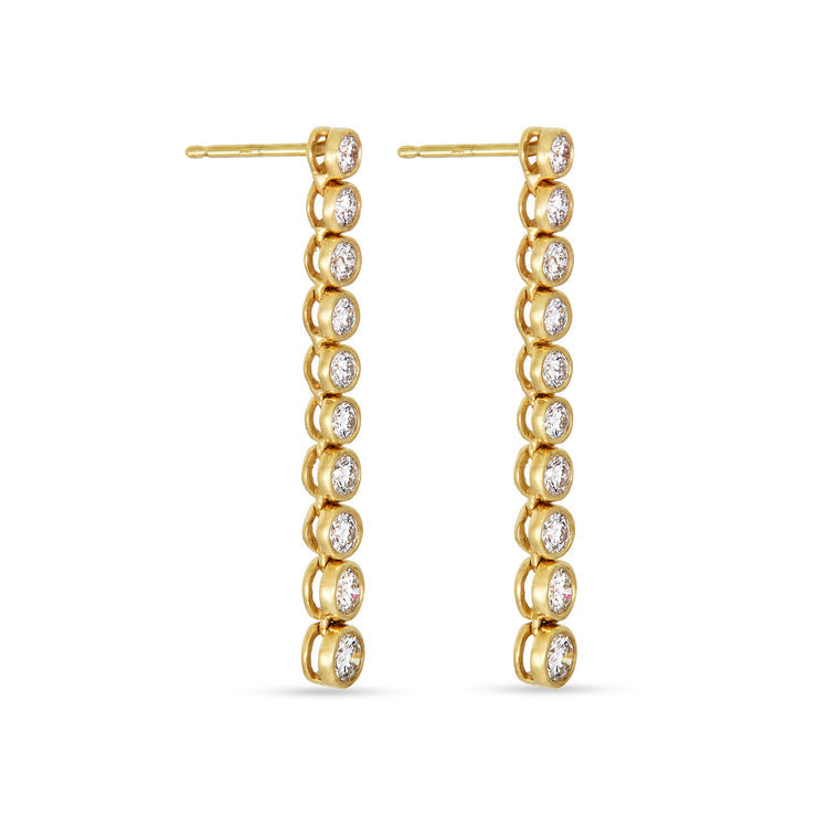 1.0 TCW Round Cut Moissanite Bezel Dangle Earrings in Gold 4