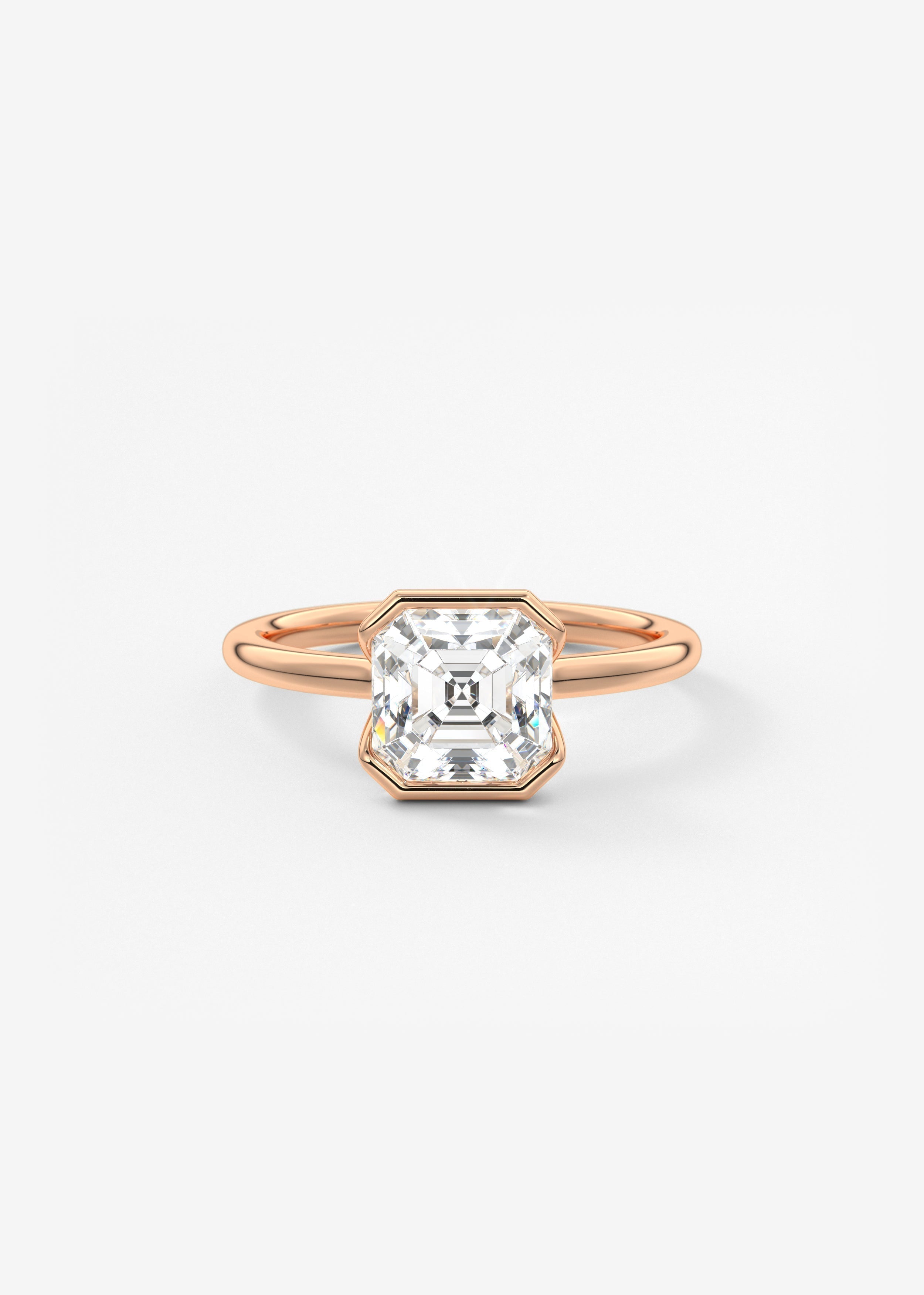 Asscher Half Bezel Lab Grown Diamond Engagement Ring
