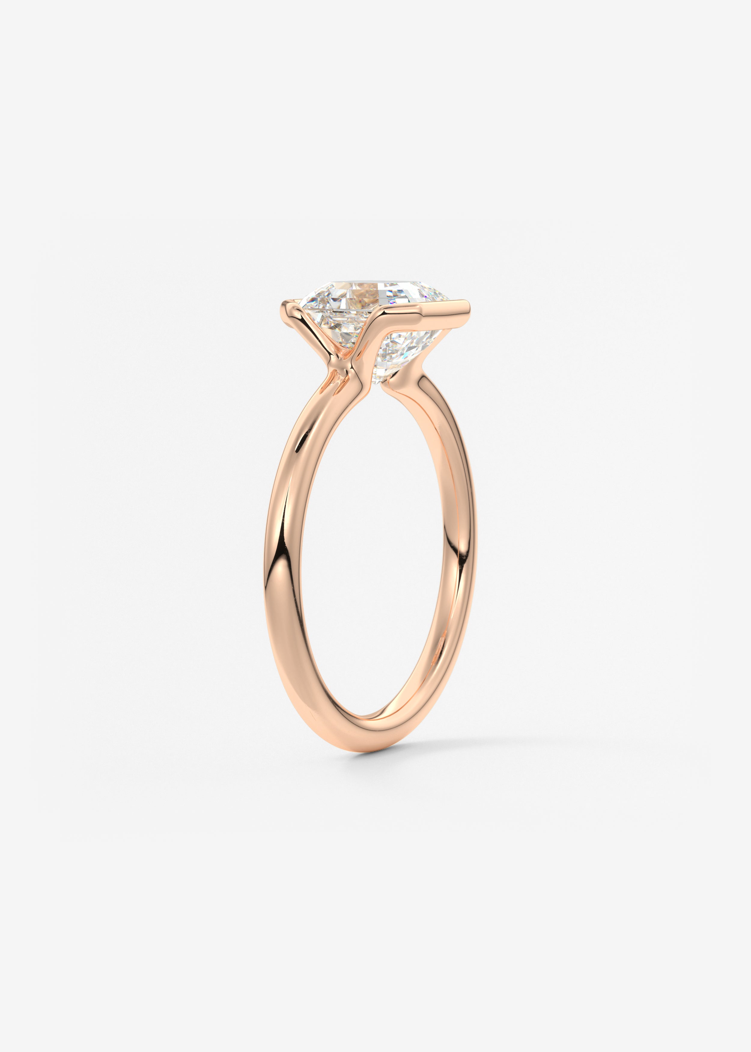 Asscher Half Bezel Lab Grown Diamond Engagement Ring