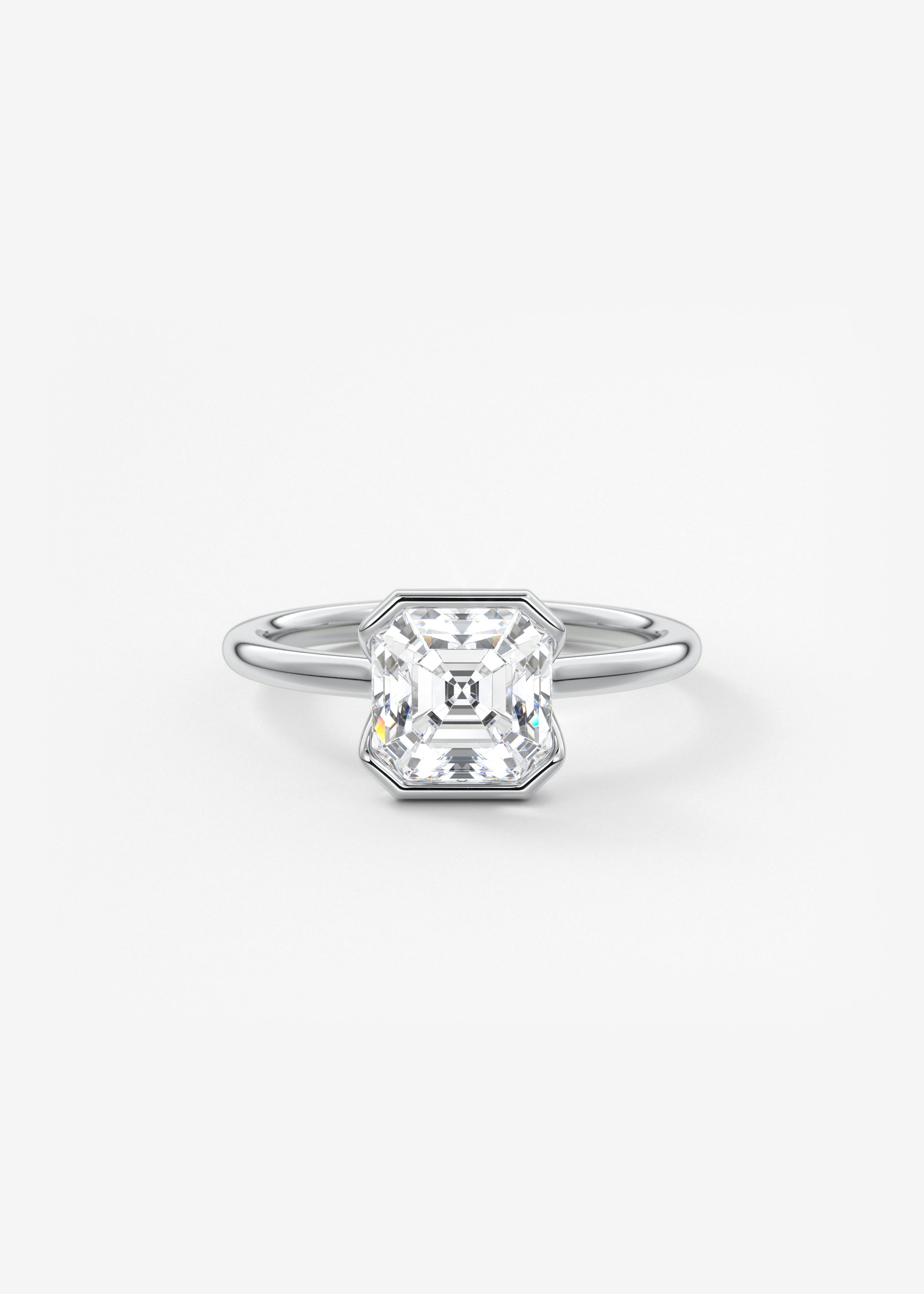 Asscher Half Bezel Lab Grown Diamond Engagement Ring