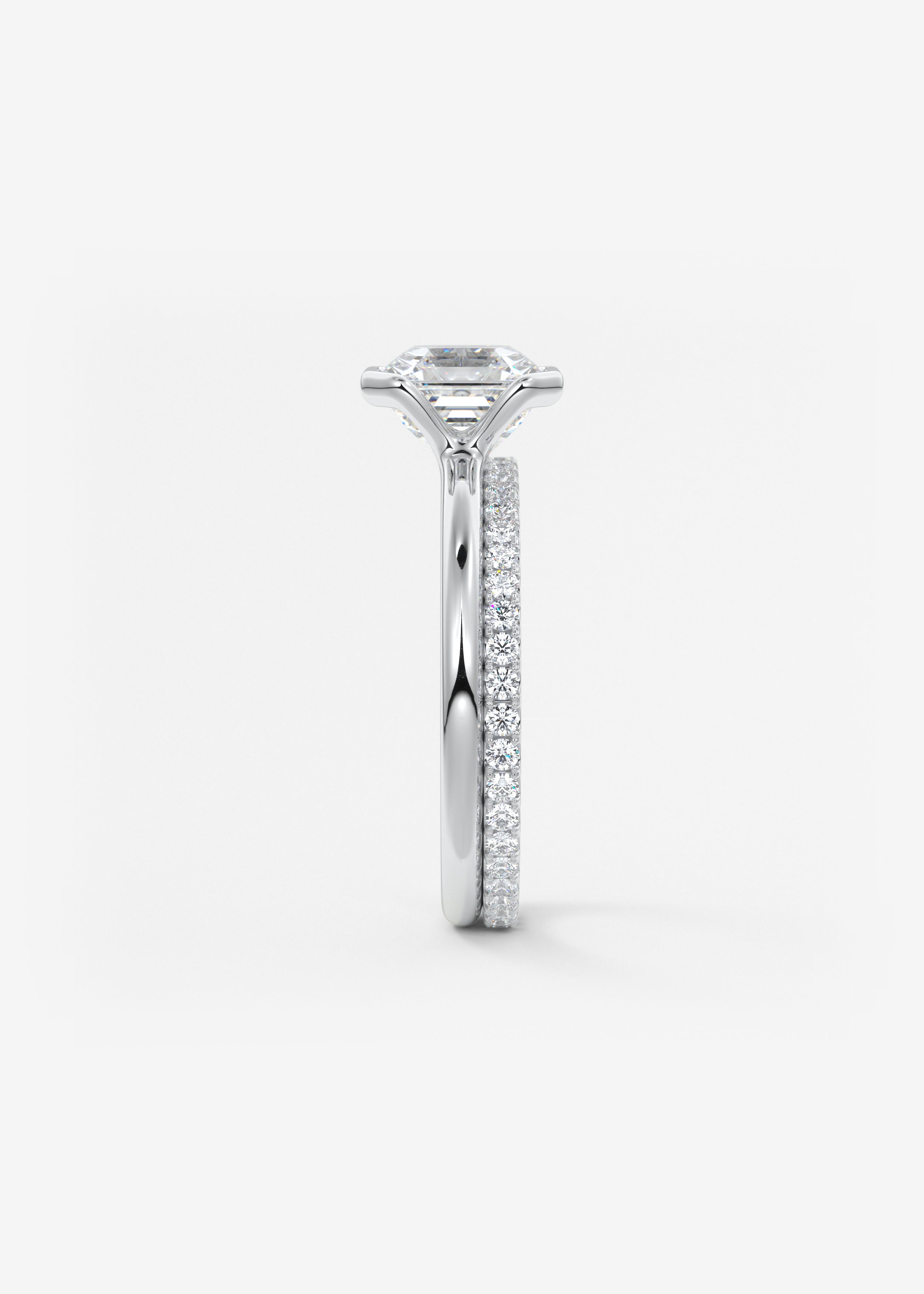 Asscher Half Bezel Lab Grown Diamond Engagement Ring