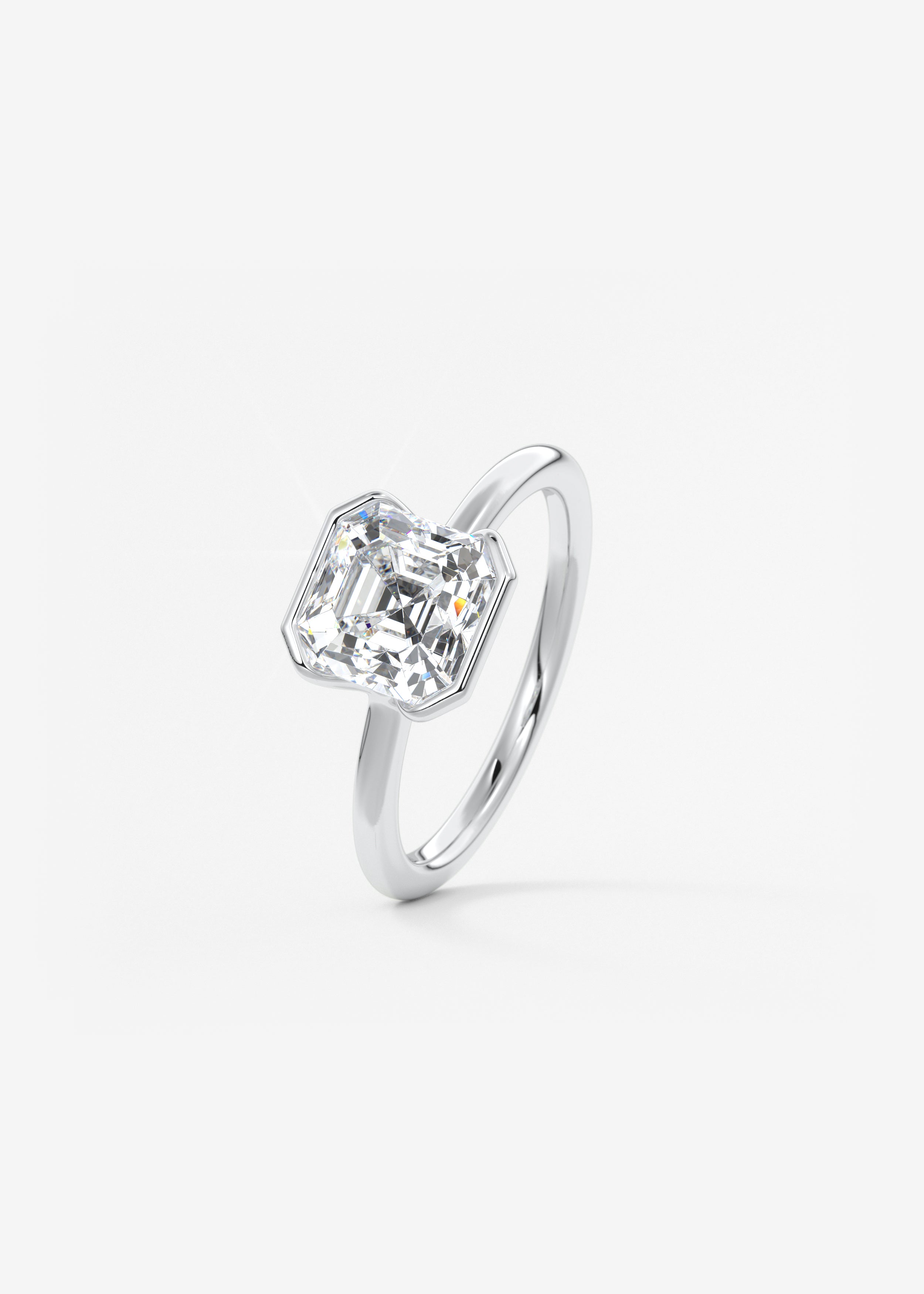 Asscher Half Bezel Lab Grown Diamond Engagement Ring