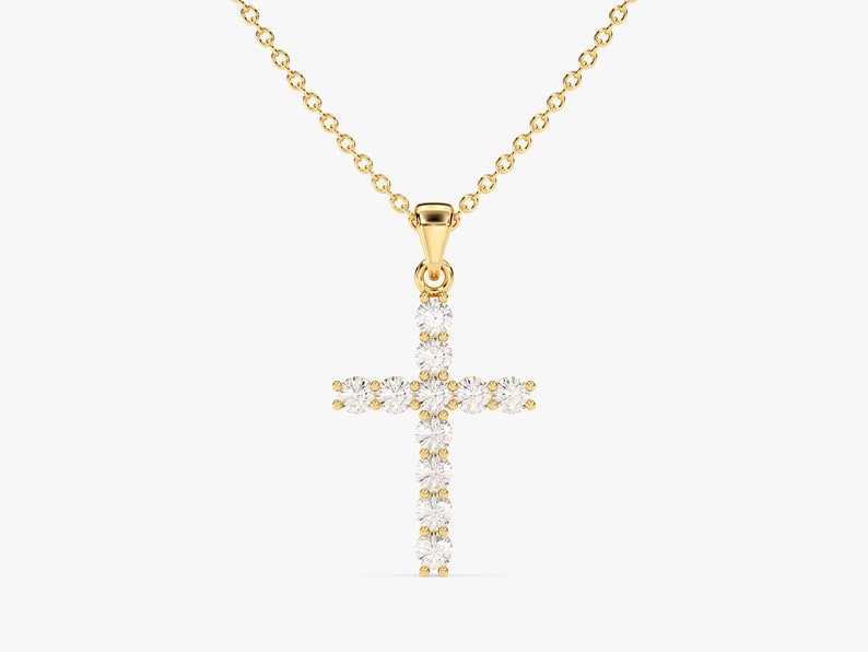 0.30 TCW Round Moissanite Diamond Cross Pendant Necklace in Solid Gold 1