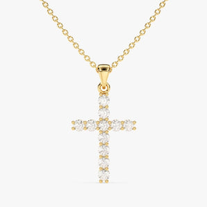 0.30 TCW Round Moissanite Diamond Cross Pendant Necklace in Solid Gold