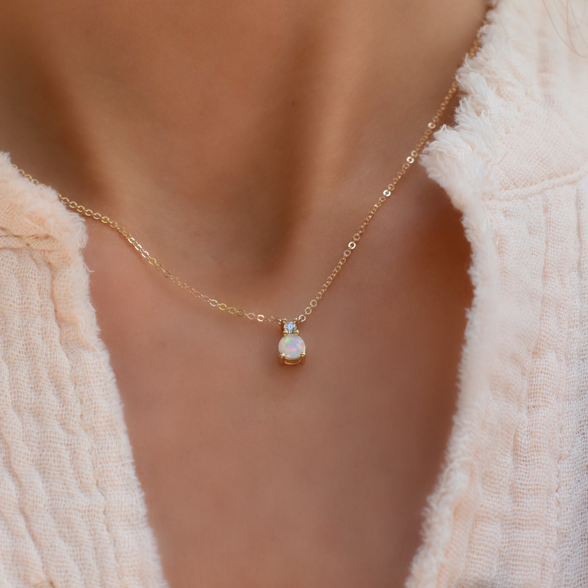 0.41 TCW Round Opal Lab Made Diamond- October Birthstone Necklace 3