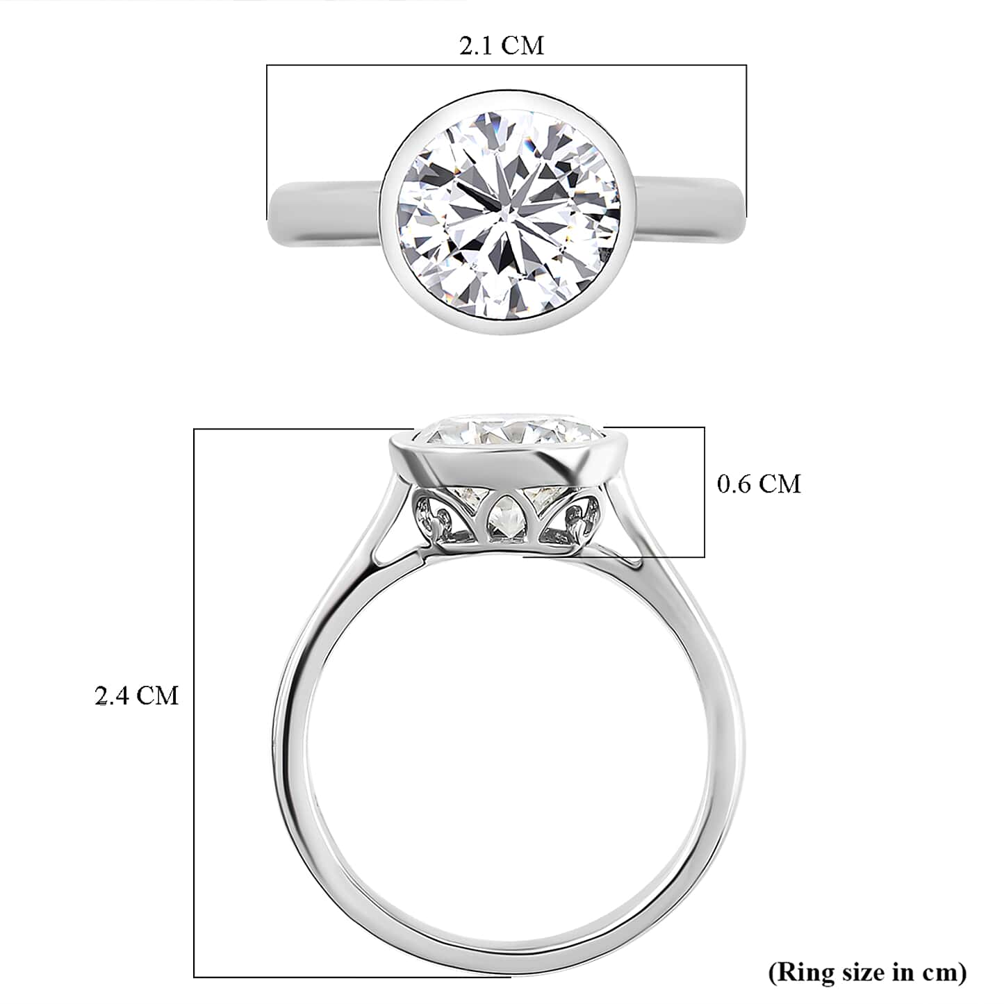 Round Cut Bezel Style Cubic Zirconia in 925 Sterling Silver Ring 6