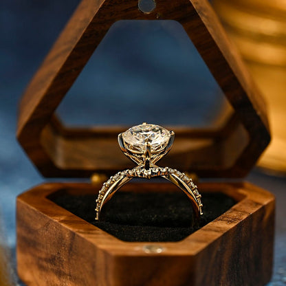 3.0 CT Round Shaped Moissanite Engagement Ring With V-shaped Pave Accents 3