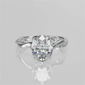 Stunning 2.11 CT Oval Moissanite Engagement Ring with Hidden Halo & Twisted Pave Design