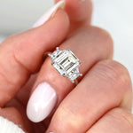Stunning 3.60 CT Emerald Moissanite Engagement Ring with Three stone Design 7