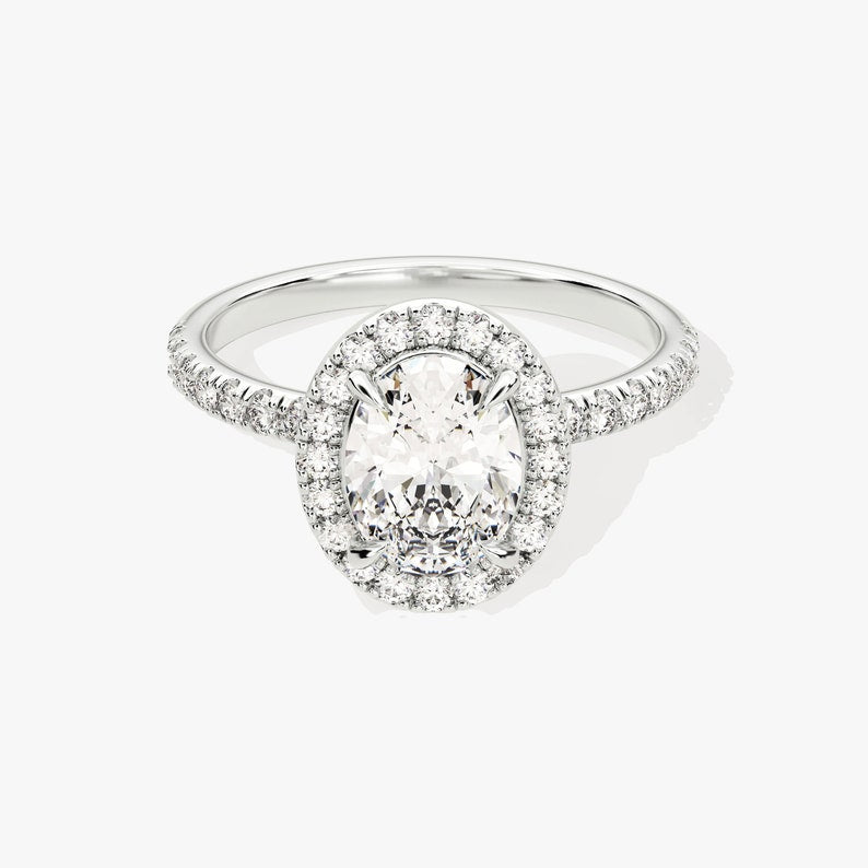 Stunning 1.0-2.0 CT Oval Moissanite Engagement Ring with Halo & Pave Design 4