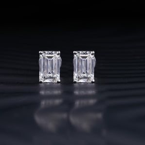 2.0 TCW Emerald Cut Moissanite Stud Earrings in Gold