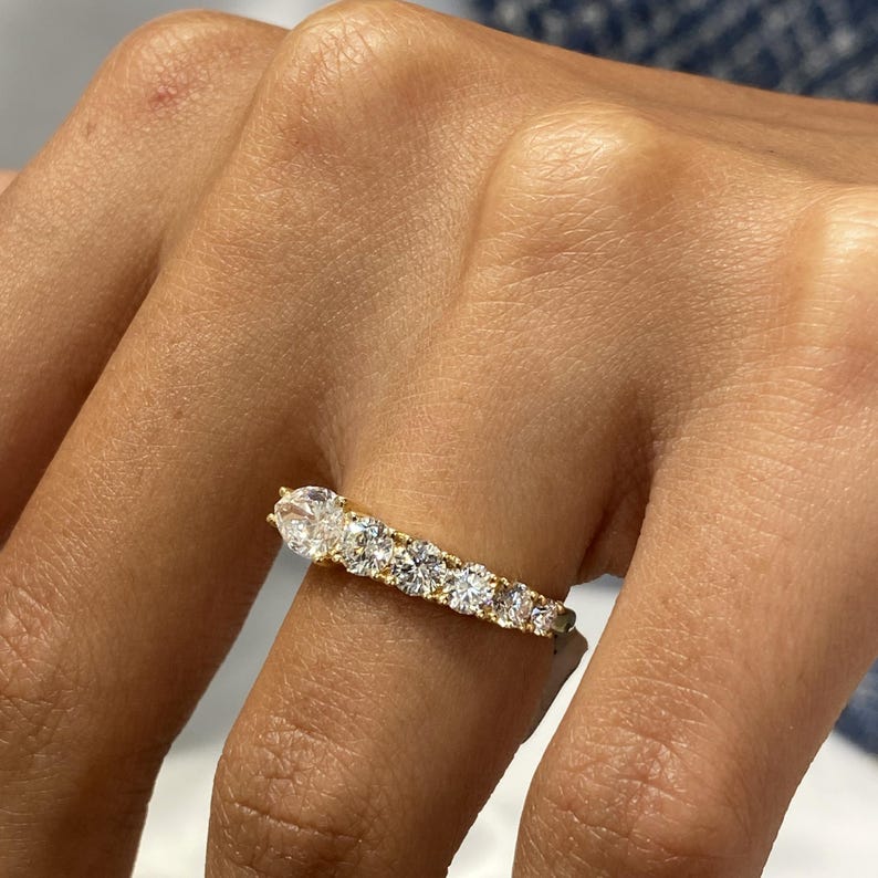 Stunning 1.13 CT Round & Pear Moissanite Stones Open Wedding Bands 1