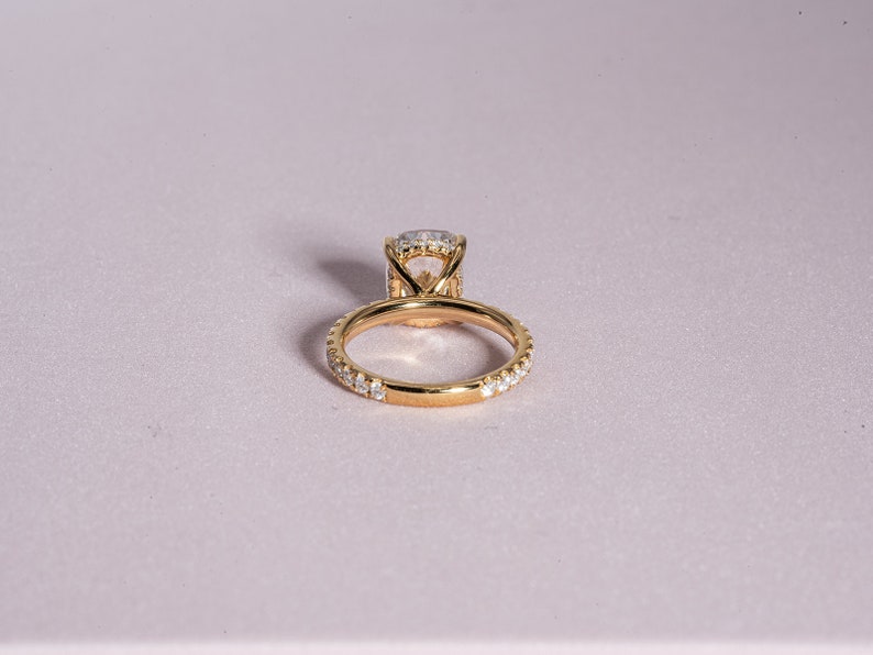 Classic 3.0 CT Cushion Moissanite Engagement Ring with Hidden Halo & Pave Design 7